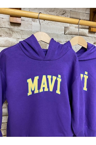 Aysbebe Baskılı Kapüşonlu Çocuk Sweatshirt Mor