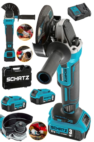 Schatz Brushless Motor 21v 3.0 Ah Çift Akülü Spiral Taşlama Makinesi Devir Ayarlı Şarjlı Taşlama 125mm Mavi