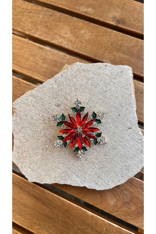 Kırmızı Yeşil Taşlı Broş Çok Renkli