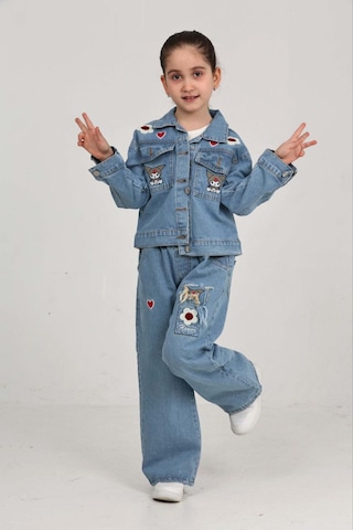 Moonch Kuromi Nakışlı İşlemeli Kız Çocuk Kot Takım-2'li Denim Set Mavi