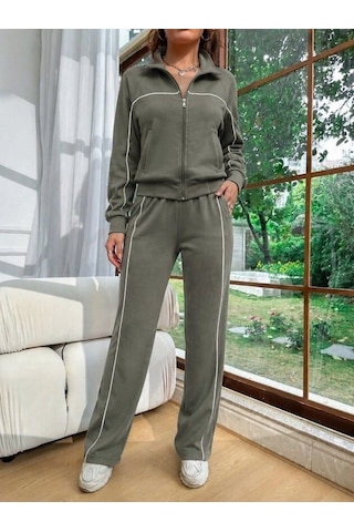 Uzun Kollu Önden Fermuarlı Bluz Ve Pantolon Modal İkili Takım- 61941 2xl/3xl - Siyah Çok Renkli