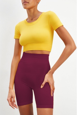 Mistirik Felolin Model Örme Seamless Şort Biker Şort Yüksek Bel Toparlayıcı Şort Bordo Renk Bordo