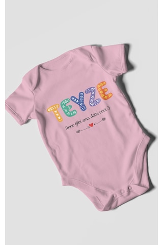 Morivokids Teyze Anne Gibi Ama Daha Cool Kısa Kollu Bebek Body %100 Pamuk Koyu Pembe