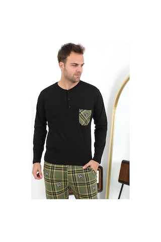 Akbeniz Erkek Uzun Kol Penye Siyah Pijama Takımı 6861 Siyah