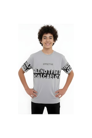 Modanino Erkek Çocuk T-shirt--geniş Kalıp-yazı Baskılı-12-16 Yaş 12527 Gri