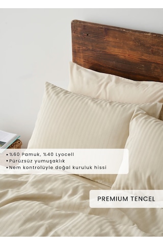 Bella Maison Premium Tencel Çift Kişilik Saten Nevresim Seti Bej 200x220 Cm Bej
