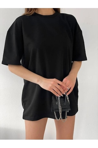 Hırsch Unisex Oversize Düz Siyah T-shirt SIYAH