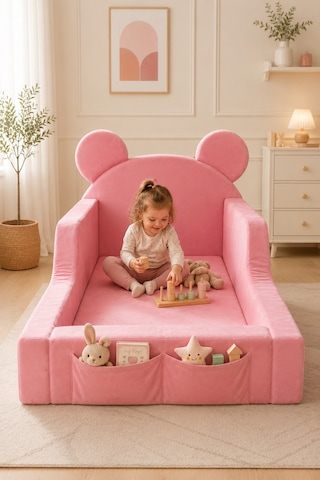 Luxury Tedyy Baza Ve Başlıklı Montessori Full Sünger Yatak Seti Gri -