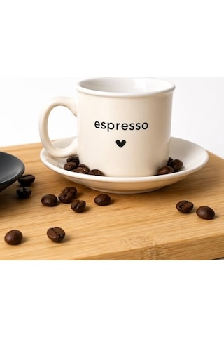 Espresso Fincan Takımı, Porselen, Lacivert Ve Krem Rengi, Fincan Ve Tabak Seti, 2'li Lacivert - Bej Diğer