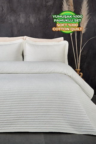 %100 Pamuk Yatak Örtüsü Pike Takımı Tek Kişilik Judy Yatay Çizgili Kapitone Günlük