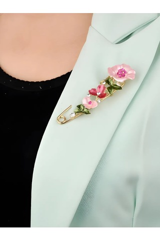 Bijoubijou Çiçekli Renkli Broş İğnesi 431759465 Altın Rengi