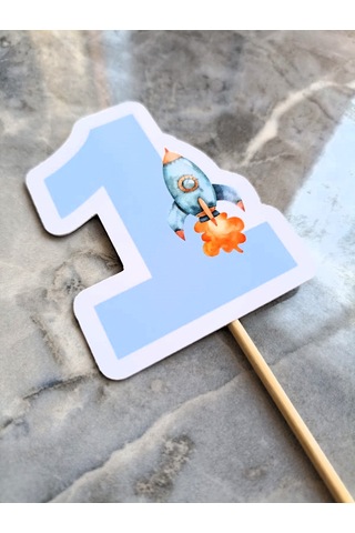 15 Adet Uzay Konsept One 1 Yaş Cupcake Kürdanı 6-7cm