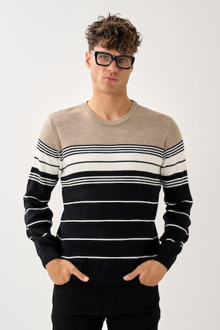 Çizgili Erkek Kazak Bej