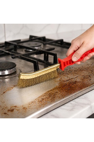 Orret Home Plastik Saplı Tel Fırça Pas Temizleme Fırçası Izgara Temizleme Fırçası Tost Makinesi Temizleme Fırçası Yağ Kir Pas Kazıma Çelik Tel Fırça 24 Cm Dayanıklı Asorti Renk