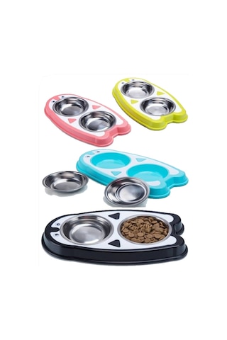 Renkli Tasarım İkili Kedi Mama Kabı 2 x 200 ML