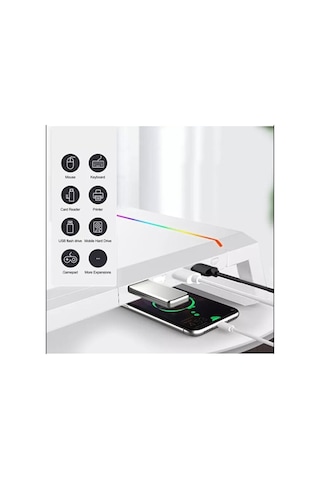 Ice Cooler T1 Laptop Sehpası Rgb Işıklı Mönitör Standı Ekran Altlığı 4 Usb Hub Telefon Tutuculu Çekmeceli Mönitör Yükseltici Katlanabilir Yükseklik Ayarlı Altlık 30kg Taşıma Kapasiteli