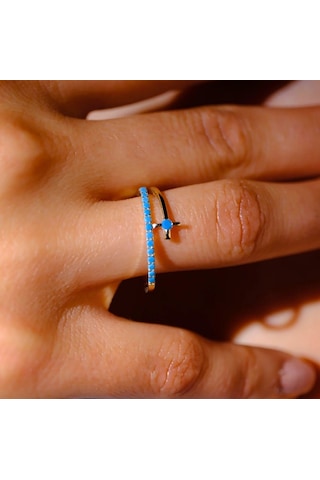 Firuze Taşlı Yarım Tur Sarmalı Modern Tasarım 925 Ayar Gümüş Kadın Yüzük Günlük-hediyelik