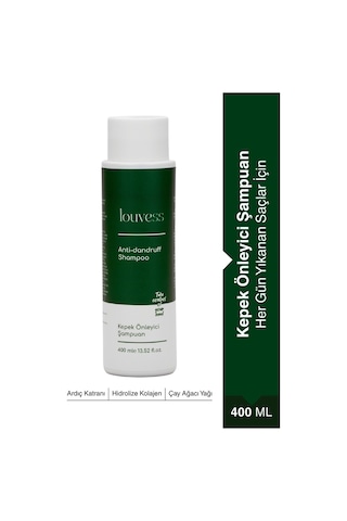 Louvess Kepek Önleyici Şampuan Çay Ağacı ve Ardıç Katranı İle Güçlendirilmiş Kepek Karşıtı Şampuan 400 ML