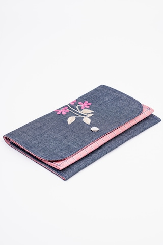 Fabric Craft Bag Kadın Kumaş Cüzdan Nakışlı Pembe - Mavi