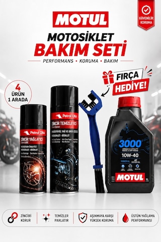 Motul 3000 10w-40 4t 1l Mineral Motosiklet Yağı Ve Zincir Bakım Seti 4'lü