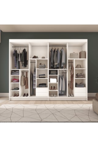 Sürgülü Gardırop, Dört Kapaklı Aynalı 360x60x210 Cm Parlak Beyaz