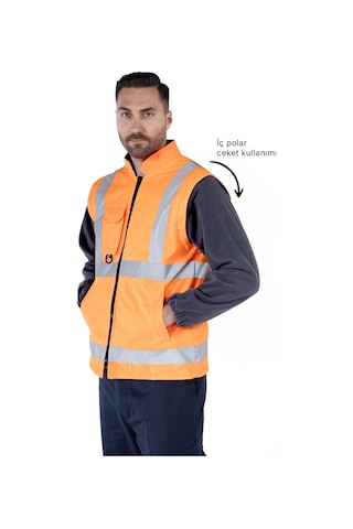 5 İ Bir Arada İş Güvenliği Kabanı Hi-vis Turuncu - Lacivert