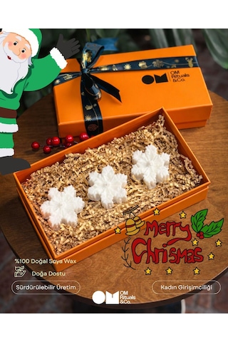 Yeni Yıl Hediyesi 3'lü Kar Tanesi Mum %100 Soya Wax Beyaz