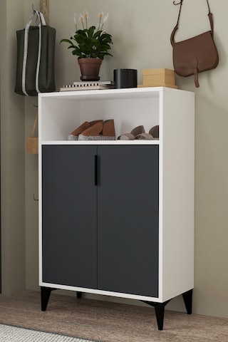 1202 Ada Ayakkabılık 4 Raflı 2 Kapaklı Çok Amaçlı Dolap Antrasit Beyaz Antrasit - Beyaz