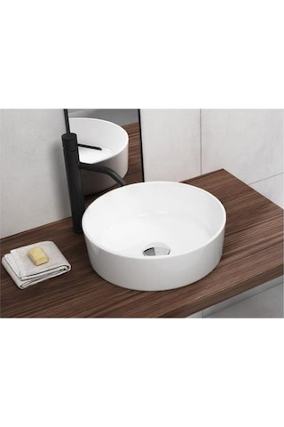 Tezgah Üstü Set Üstü Lavabo 45 Çap Yuvarlak Quarter Bath Round Line Beyaz