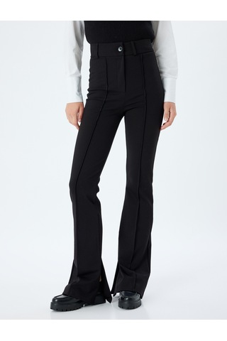 Koton İspanyol Paça Pantolon Nervürlü Düğmeli İnterlok Çelik Kumaş Slim Fit Siyah 5wal40031ık Siyah
