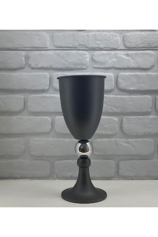 Modern Dekoratif Siyah Krom /altın Toplu Metal Yüksek Ayaklı Vazo Siyah