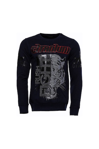Lacivert Taşlı Baskılı Desenli Sweatshirt - Wessi Siyah
