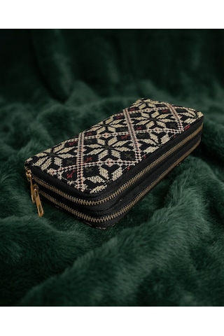Zaytoon Filistin Geleneksel Gold Nakışlı Çift Fermuarlı Kadın Büyük Cüzdeni 20x10 Cm A100028 Gold