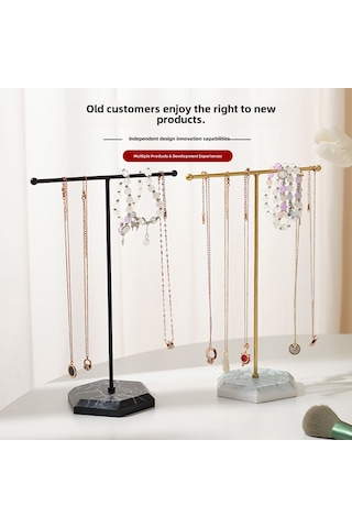 Altın Ve Siyah Taban T Şeklinde Mücevher Standı, Çıkarılabilir Yoğunluklu Tahta Tabanı A