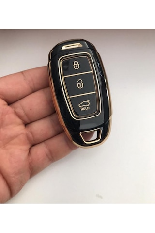 Lüx Hyundai I30 Ix25 Ix35 Kona Elantra Accent Santa Fe 3 Buton Nano Anahtar Kılıfı Siyah Gold