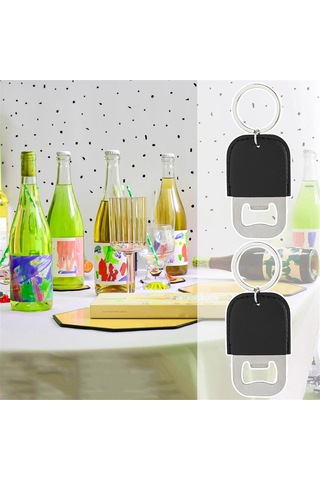 24 Paket Pu Şişe Açacağı Anahtarlık Paslanmaz Çelik Bira Açacakları Boşlukları Siyah