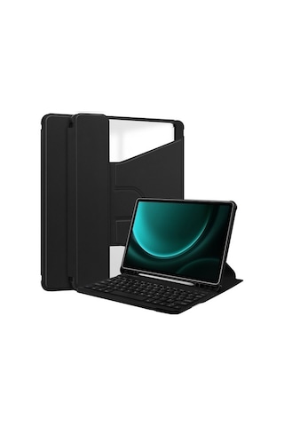 Ximistore9 Samsung Tab S9fe İçin Siyah 360 Döner Deri Kılıf + Bluetooth Klavye Kombinasyonu