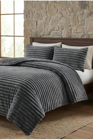 Soft Çizgi Çift Kişilik Yatak Örtüsü 260x240 Gri