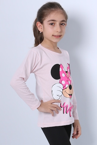 Hçm Kız Çocuk Uzun Kollu Tshirt 4 Mevsim Baskılı Bisiklet Yaka C43 Pembe