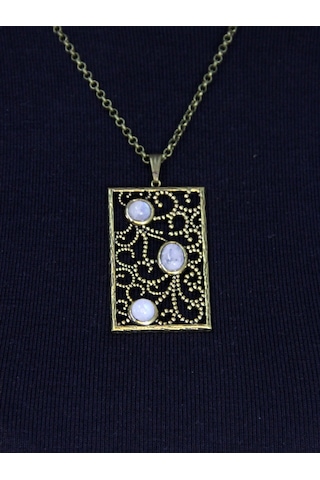 Doğal Taş Aytaşı 3'lü Doğal Taşlı Antik Kadın Kolye Euk45ay Beyaz