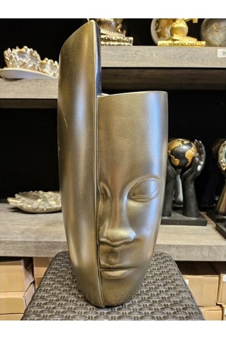 Soyut Yüz 40 Cm Bronz Vazo