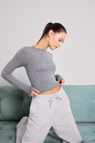 Defacto Modal Kaşmir Yumuşak Dokulu Kayık Yaka Uzun Kollu Üst-fall İn Love F2264ax25augr377 Gri