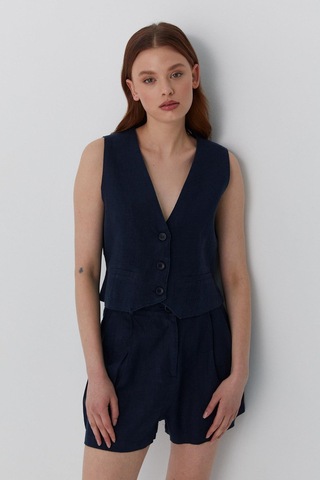 Cepkenli Şortlu Keten Takım Lacivert Lacivert