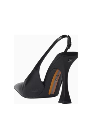 Sam Edelman Paulie 95 Siyah Deri, Sivri Burun Ayarlanabilir Bantlı Kadın Slingback Topuklu