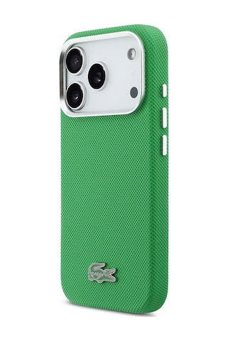 Apple iPhone 17 Pro Kılıf Lacoste Lisanslı M-safe Uyumlu Pvc Pike Desenli İkonik Timsah Logolu Kapak Yeşil