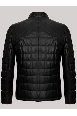 Hakiki Kuzu Derisi Siyah Erkek Deri Mont Işlemeli Fermuarlı Deri Ceket Siyah