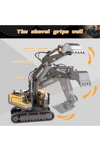 Uzaktan Kumandalı Ekskavatör Full Fonksiyon 11 Kanallı Alaşımlı Metal Yapı, 2.4ghz Kablosuz, Usb Şar