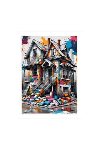 Boyalı Ev Modern Ahşap Tablo 35cm X50cm