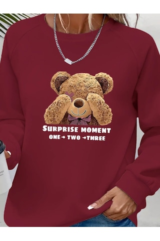 Leyla Sanat Sanata Yeni Bir Bakış Açısı Kadın Uzun Kollu Bisiklet Yaka Ayıcık Desenli Viskon Iki Iplik Bluz Bordo