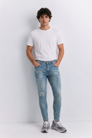 Erkek Skinny Ripped Jean Açık Mavi Koyu Mavi